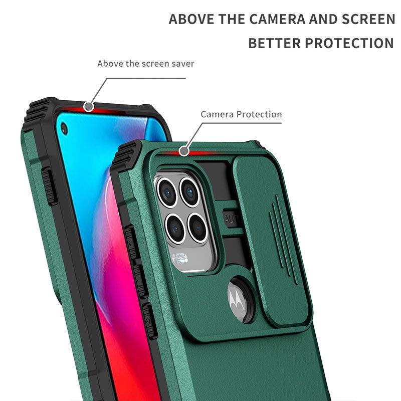Phone Case For Motorola G Stylus 5G With Slide Camera Lens Cover Shockproof Armor Kickstand Case