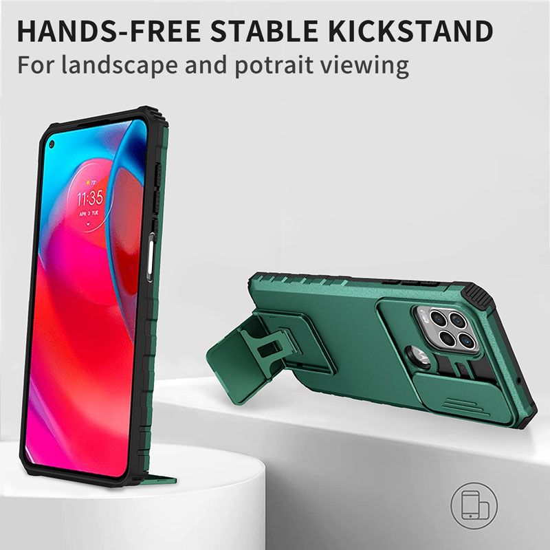 Phone Case For Motorola G Stylus 5G With Slide Camera Lens Cover Shockproof Armor Kickstand Case
