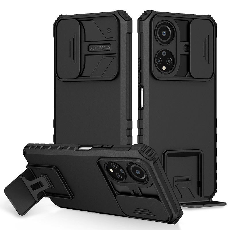 Phone Case For Honor X7 With Slide Camera Lens Cover Shockproof Armor Kickstand Case