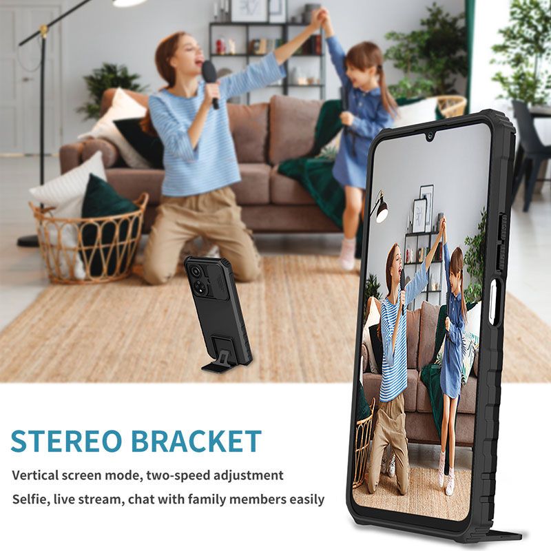 Phone Case For Honor X7 With Slide Camera Lens Cover Shockproof Armor Kickstand Case