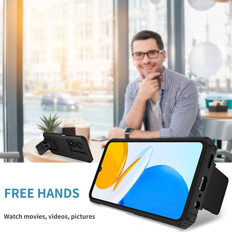 Phone Case For Honor X7 With Slide Camera Lens Cover Shockproof Armor Kickstand Case