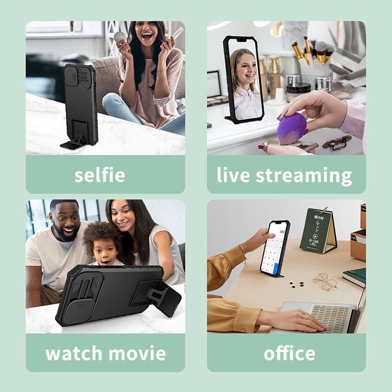 Phone Case For Honor X7 With Slide Camera Lens Cover Shockproof Armor Kickstand Case