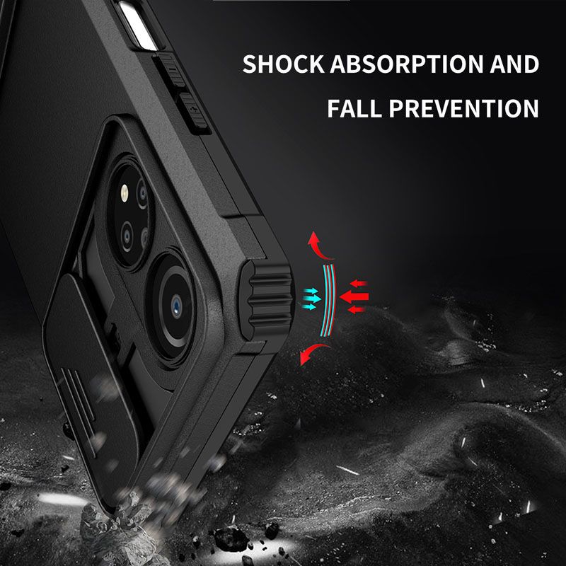 Phone Case For Honor X7 With Slide Camera Lens Cover Shockproof Armor Kickstand Case