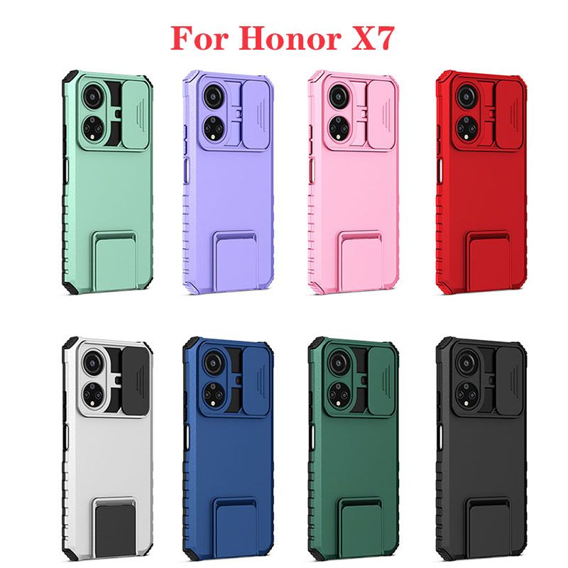 Phone Case For Honor X7 With Slide Camera Lens Cover Shockproof Armor Kickstand Case