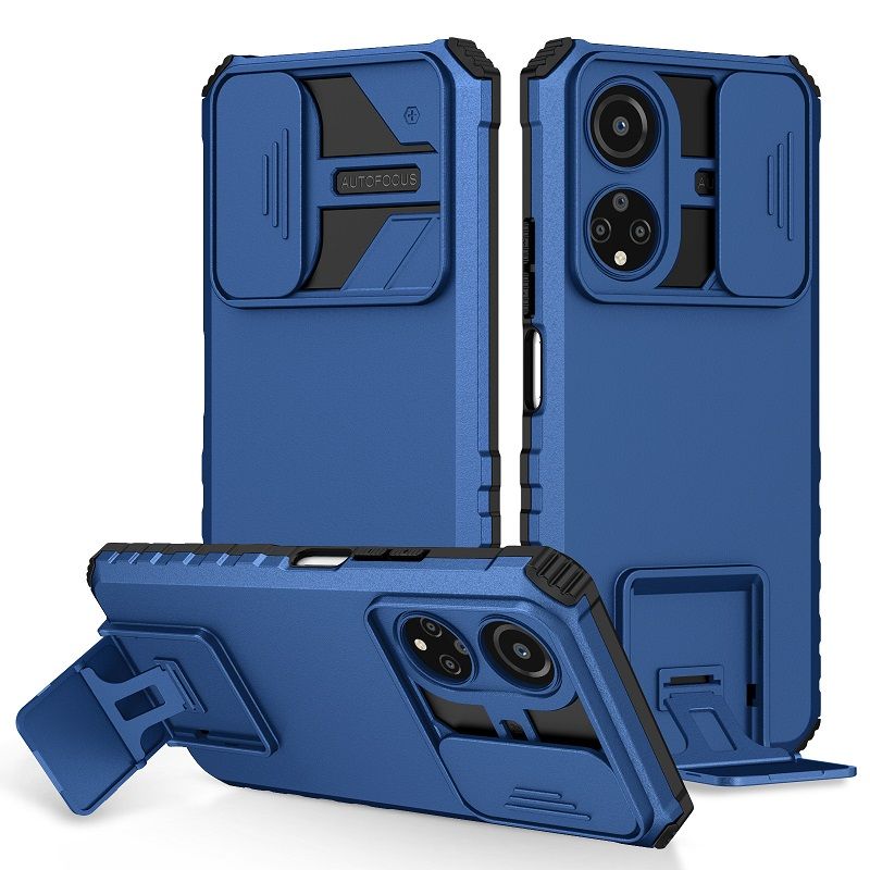 Phone Case For Honor X7 With Slide Camera Lens Cover Shockproof Armor Kickstand Case