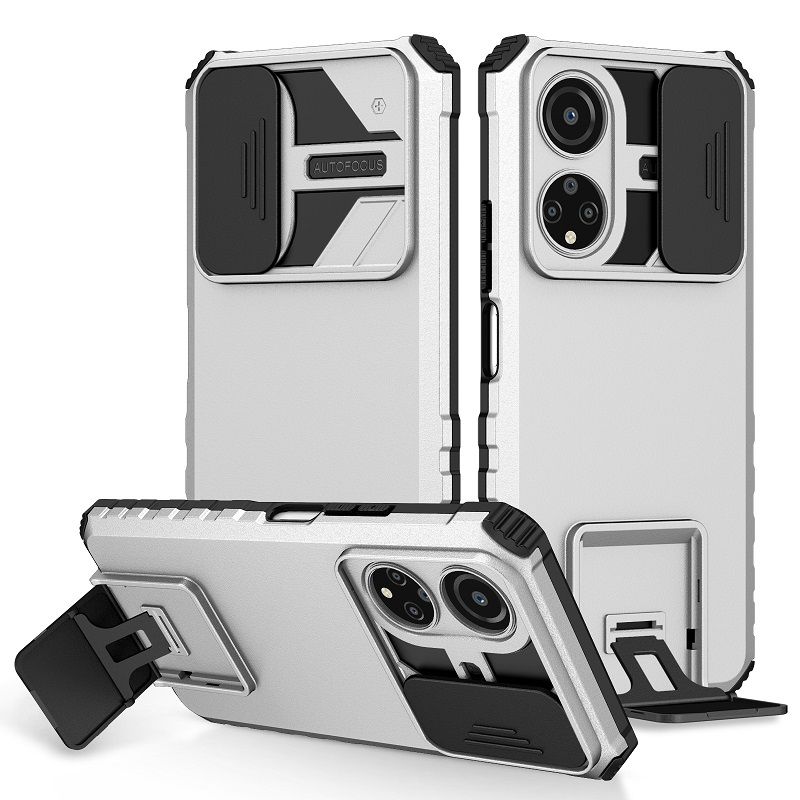 Phone Case For Honor X7 With Slide Camera Lens Cover Shockproof Armor Kickstand Case