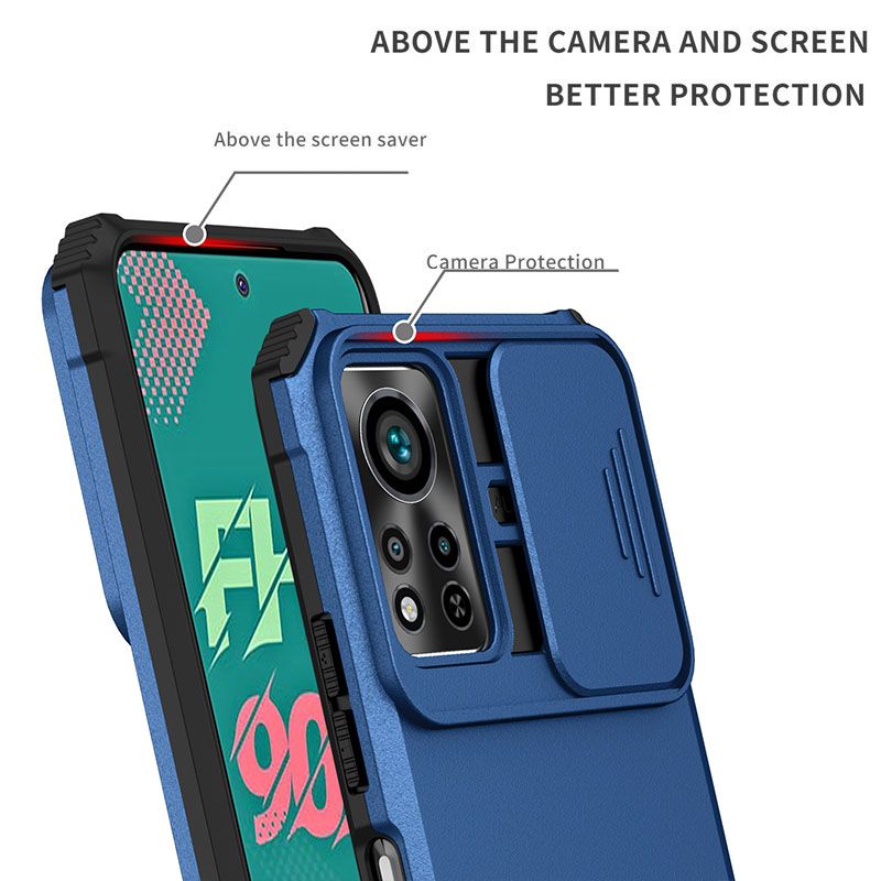 Phone Case For Infinix Hot 11s NFC With Slide Camera Lens Cover Shockproof Armor Kickstand Case