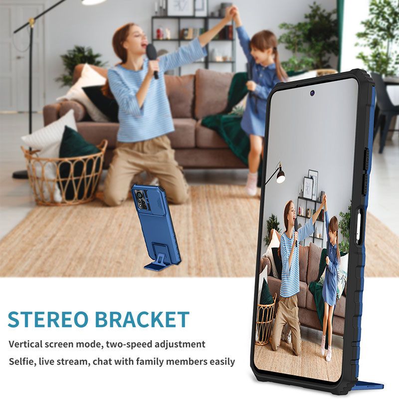 Phone Case For Infinix Hot 11s NFC With Slide Camera Lens Cover Shockproof Armor Kickstand Case