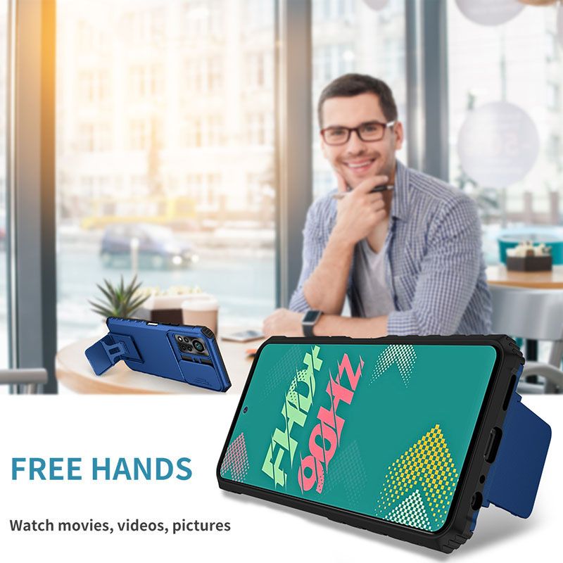 Phone Case For Infinix Hot 11s NFC With Slide Camera Lens Cover Shockproof Armor Kickstand Case