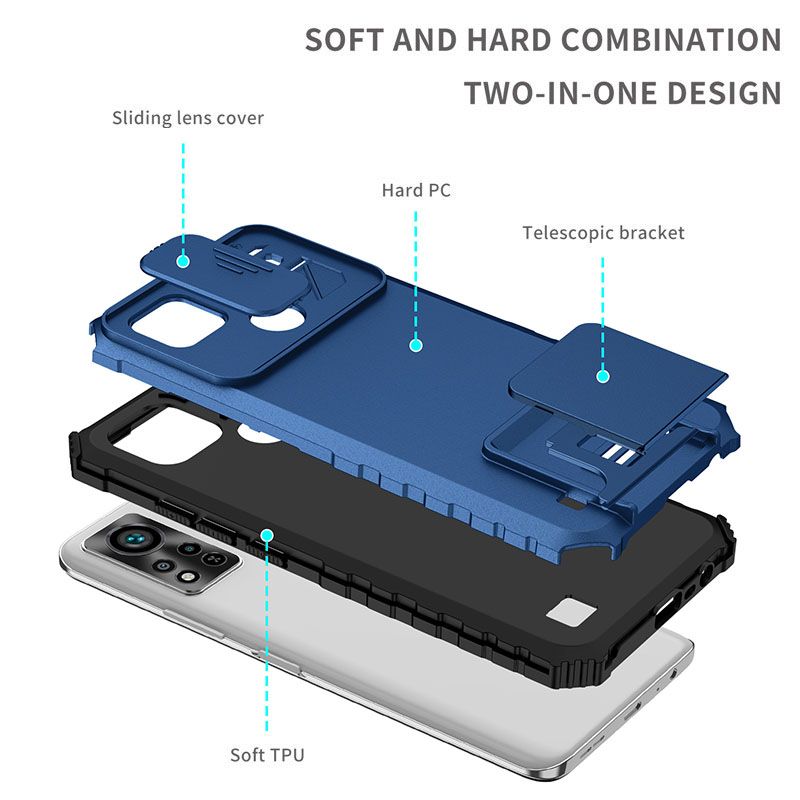 Phone Case For Infinix Hot 11s NFC With Slide Camera Lens Cover Shockproof Armor Kickstand Case