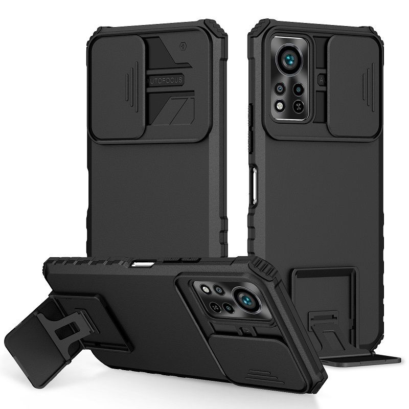 Phone Case For Infinix Hot 11s NFC With Slide Camera Lens Cover Shockproof Armor Kickstand Case