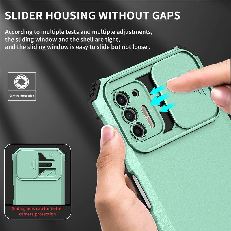 Phone Case For Motorola G Stylus 2021 With Slide Camera Lens Cover Shockproof Armor Kickstand Case