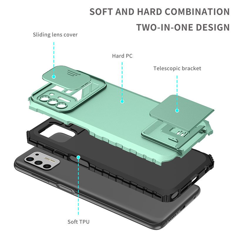 Phone Case For Motorola G Stylus 2021 With Slide Camera Lens Cover Shockproof Armor Kickstand Case
