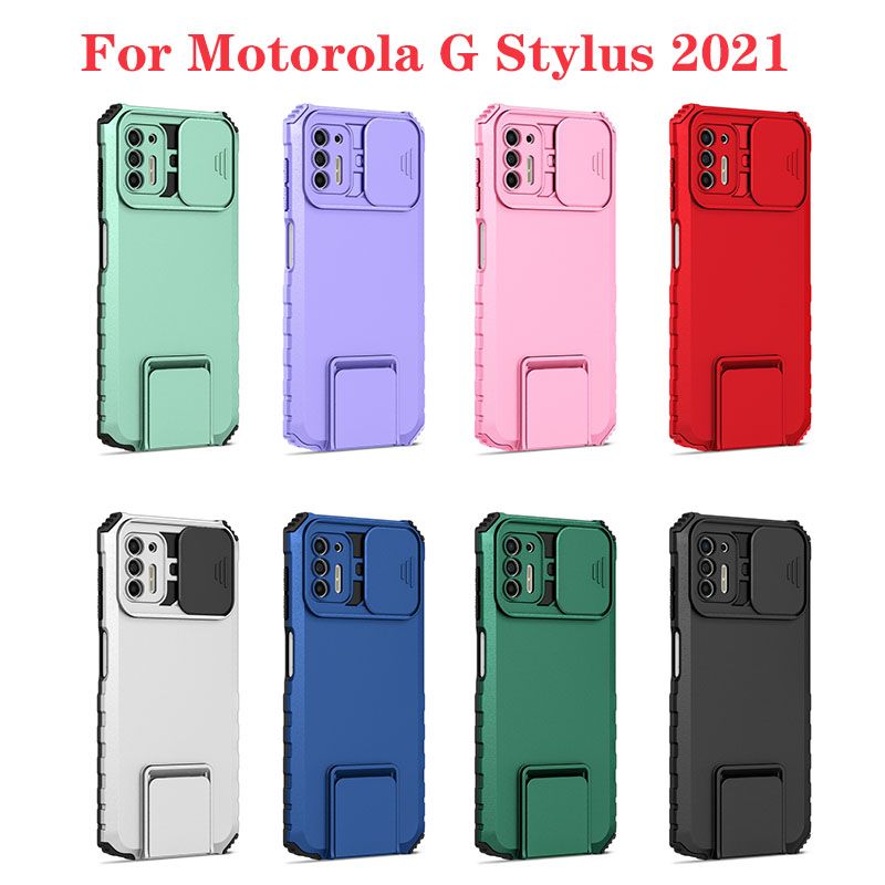 Phone Case For Motorola G Stylus 2021 With Slide Camera Lens Cover Shockproof Armor Kickstand Case