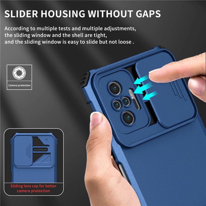 Phone Case For Xiaomi Redmi Note 10 Pro/Max With Slide Camera Lens Cover Shockproof Armor Kickstand Case