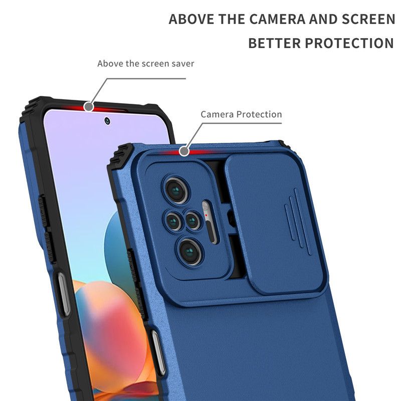 Phone Case For Xiaomi Redmi Note 10 Pro/Max With Slide Camera Lens Cover Shockproof Armor Kickstand Case