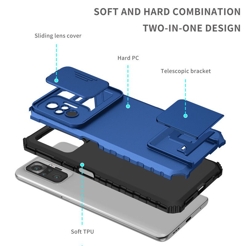 Phone Case For Xiaomi Redmi Note 10 Pro/Max With Slide Camera Lens Cover Shockproof Armor Kickstand Case