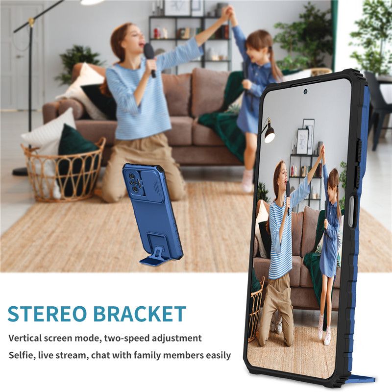 Phone Case For Xiaomi Redmi Note 10 Pro/Max With Slide Camera Lens Cover Shockproof Armor Kickstand Case