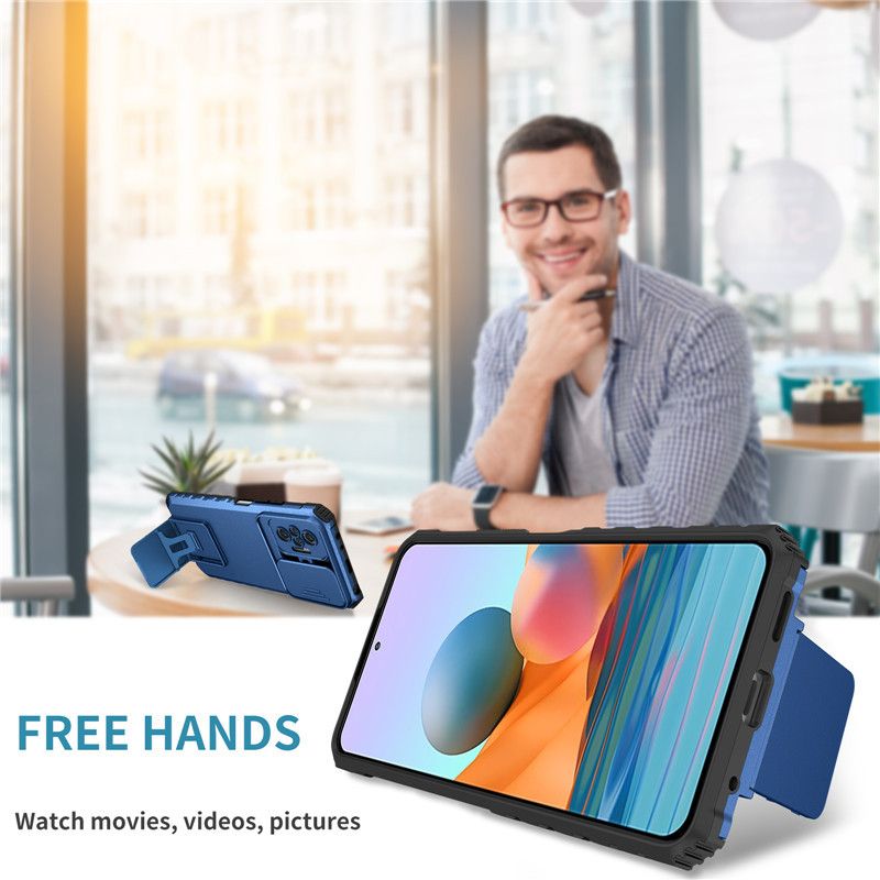 Phone Case For Xiaomi Redmi Note 10 Pro/Max With Slide Camera Lens Cover Shockproof Armor Kickstand Case