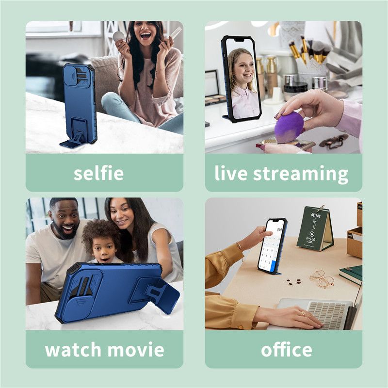 Phone Case For Xiaomi Redmi Note 10 Pro/Max With Slide Camera Lens Cover Shockproof Armor Kickstand Case
