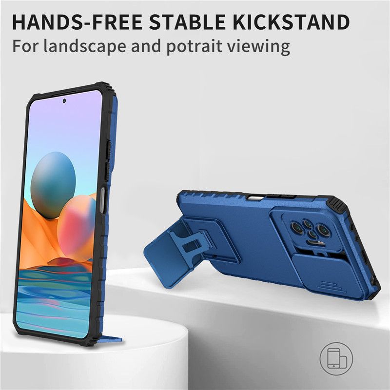 Phone Case For Xiaomi Redmi Note 10 Pro/Max With Slide Camera Lens Cover Shockproof Armor Kickstand Case