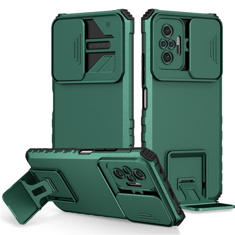Phone Case For Xiaomi Redmi Note 10 Pro/Max With Slide Camera Lens Cover Shockproof Armor Kickstand Case
