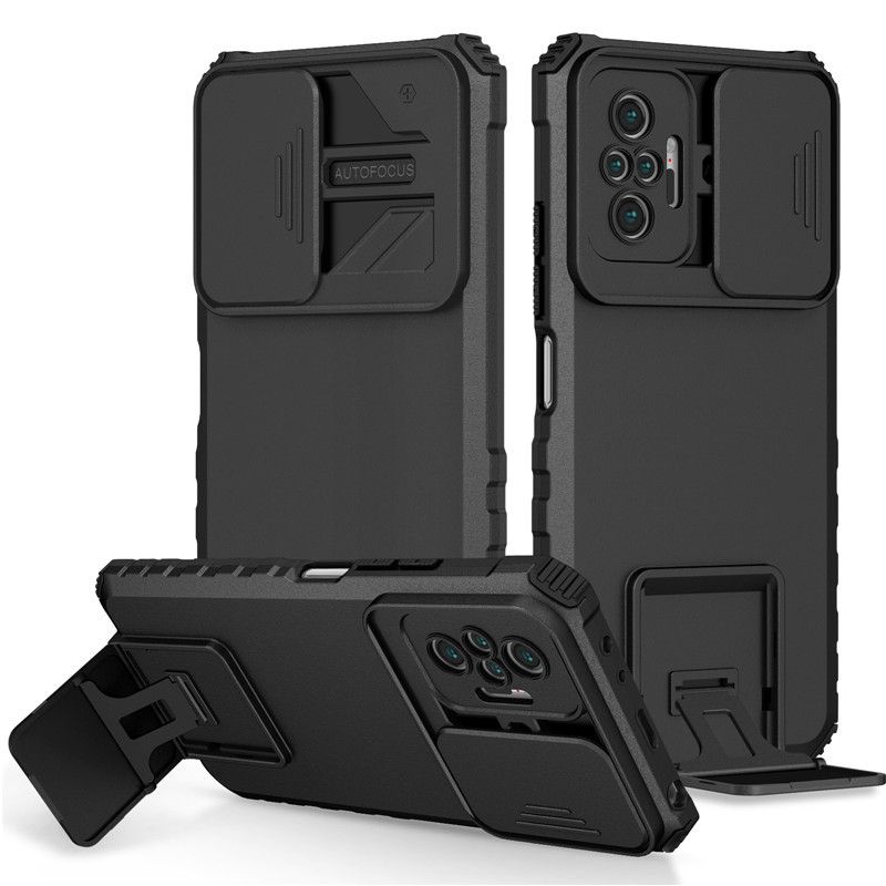 Phone Case For Xiaomi Redmi Note 10 Pro/Max With Slide Camera Lens Cover Shockproof Armor Kickstand Case