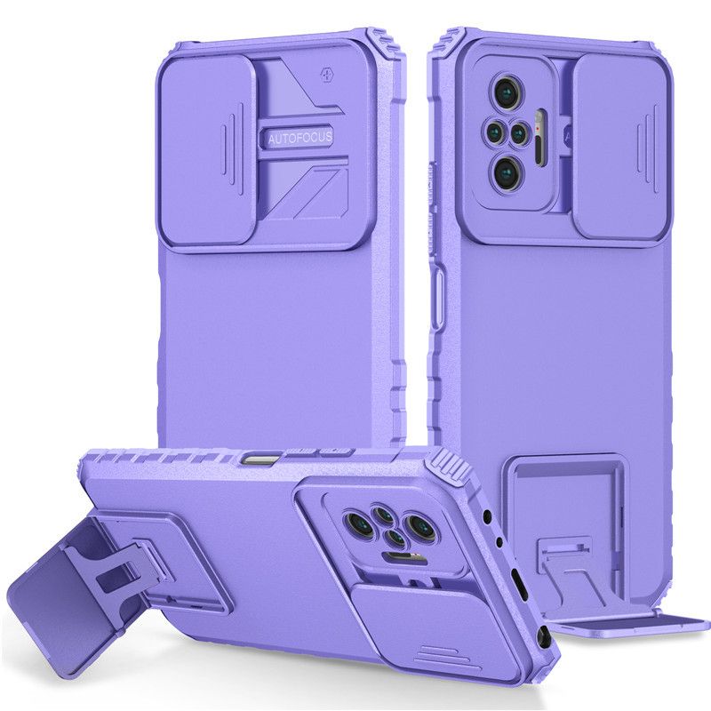 Phone Case For Xiaomi Redmi Note 10 Pro/Max With Slide Camera Lens Cover Shockproof Armor Kickstand Case