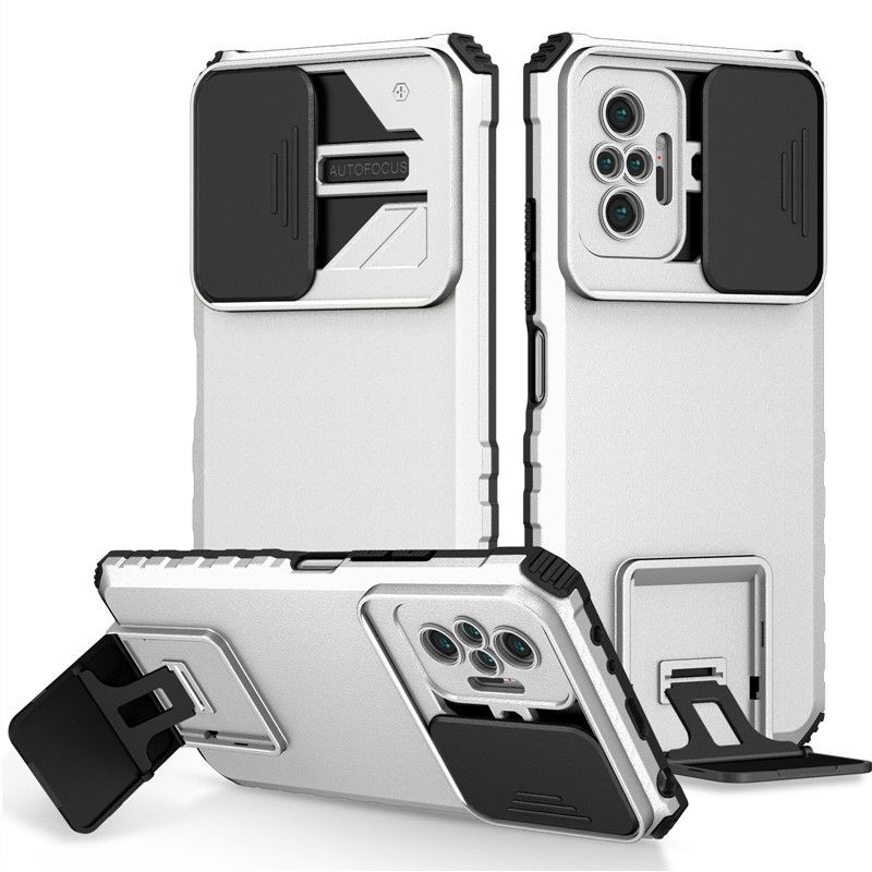 Phone Case For Xiaomi Redmi Note 10 Pro/Max With Slide Camera Lens Cover Shockproof Armor Kickstand Case