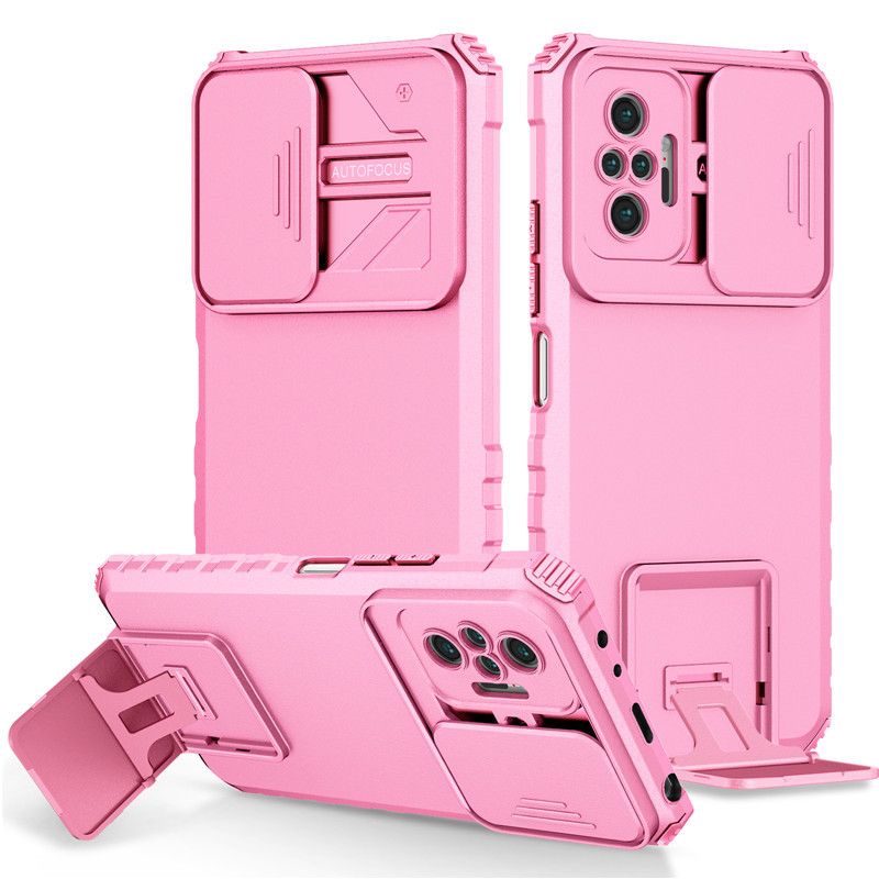Phone Case For Xiaomi Redmi Note 10 Pro/Max With Slide Camera Lens Cover Shockproof Armor Kickstand Case