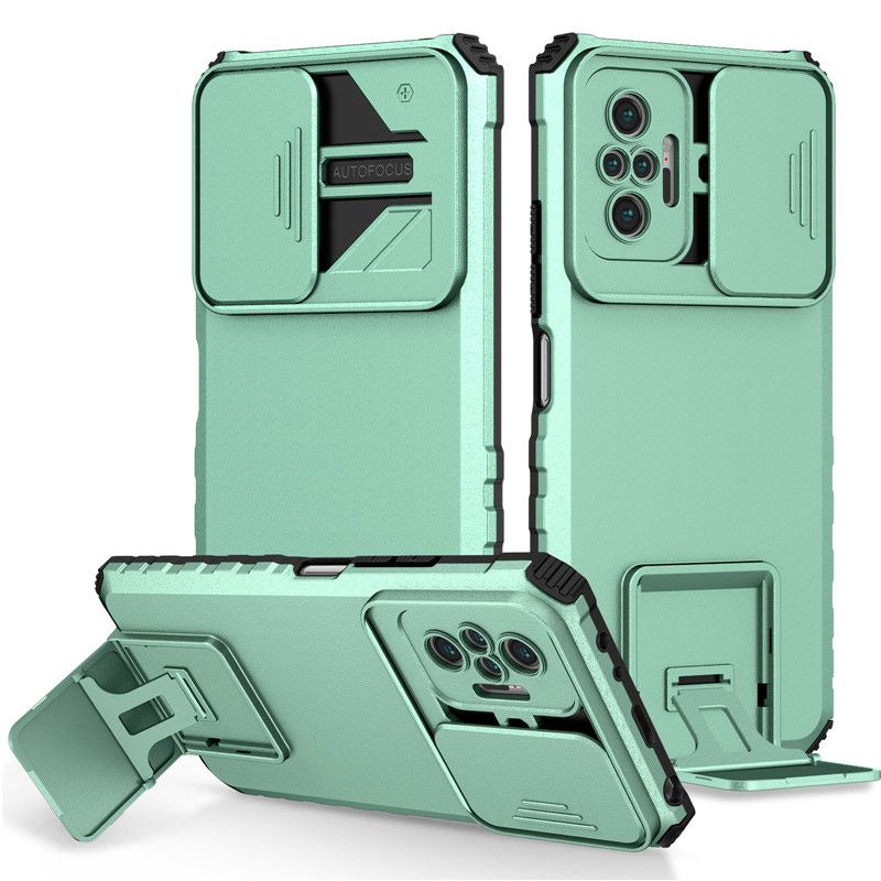 Phone Case For Xiaomi Redmi Note 10 Pro/Max With Slide Camera Lens Cover Shockproof Armor Kickstand Case