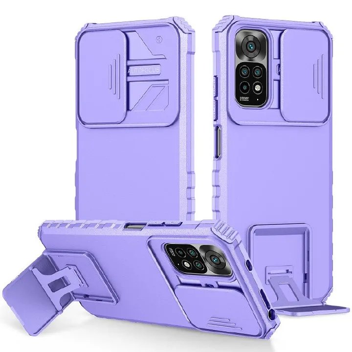 Phone Case For Xiaomi Redmi Note 11 6.43" /Note 11S 6.43" With Slide Camera Lens Cover Shockproof Armor Kickstand Case