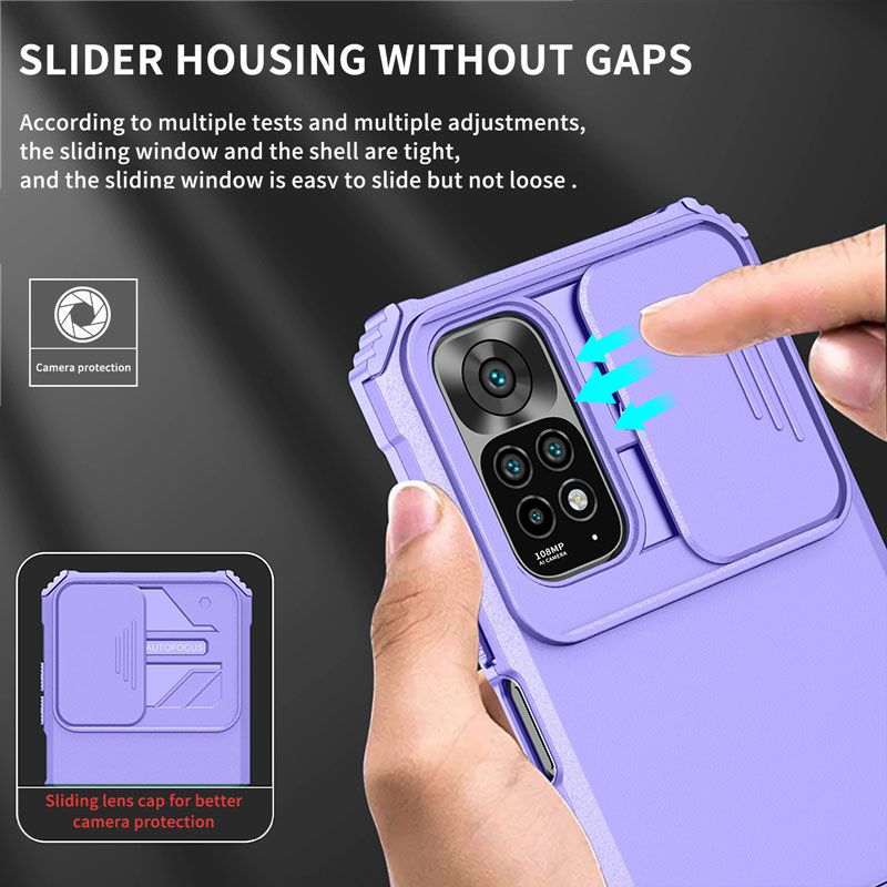 Phone Case For Xiaomi Redmi Note 11 6.43" /Note 11S 6.43" With Slide Camera Lens Cover Shockproof Armor Kickstand Case
