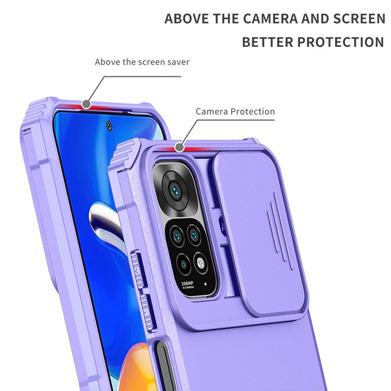 Phone Case For Xiaomi Redmi Note 11 6.43" /Note 11S 6.43" With Slide Camera Lens Cover Shockproof Armor Kickstand Case