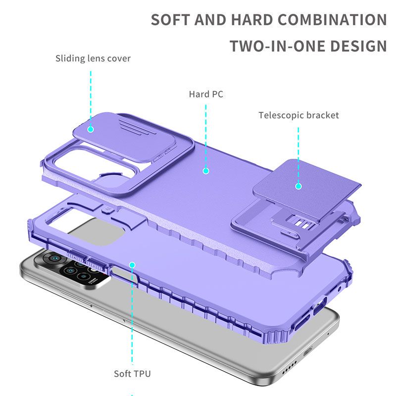 Phone Case For Xiaomi Redmi Note 11 6.43" /Note 11S 6.43" With Slide Camera Lens Cover Shockproof Armor Kickstand Case