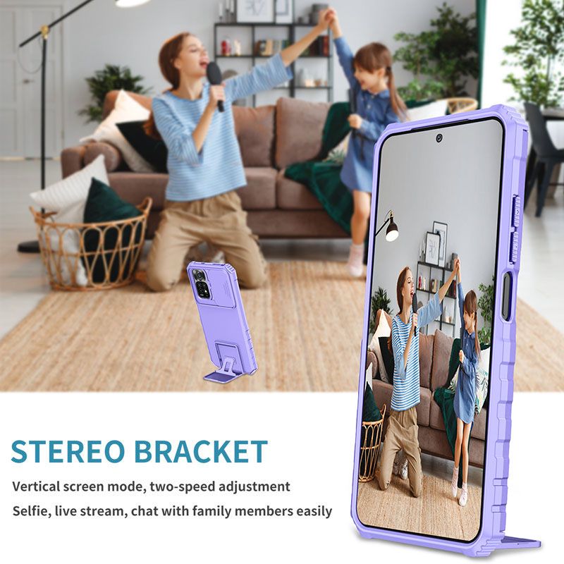 Phone Case For Xiaomi Redmi Note 11 6.43" /Note 11S 6.43" With Slide Camera Lens Cover Shockproof Armor Kickstand Case