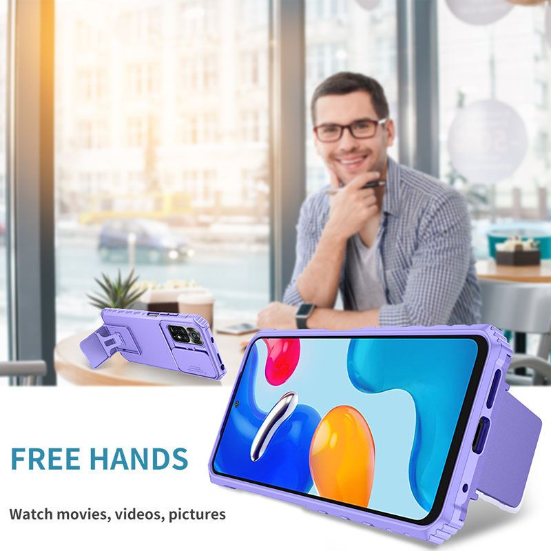 Phone Case For Xiaomi Redmi Note 11 6.43" /Note 11S 6.43" With Slide Camera Lens Cover Shockproof Armor Kickstand Case