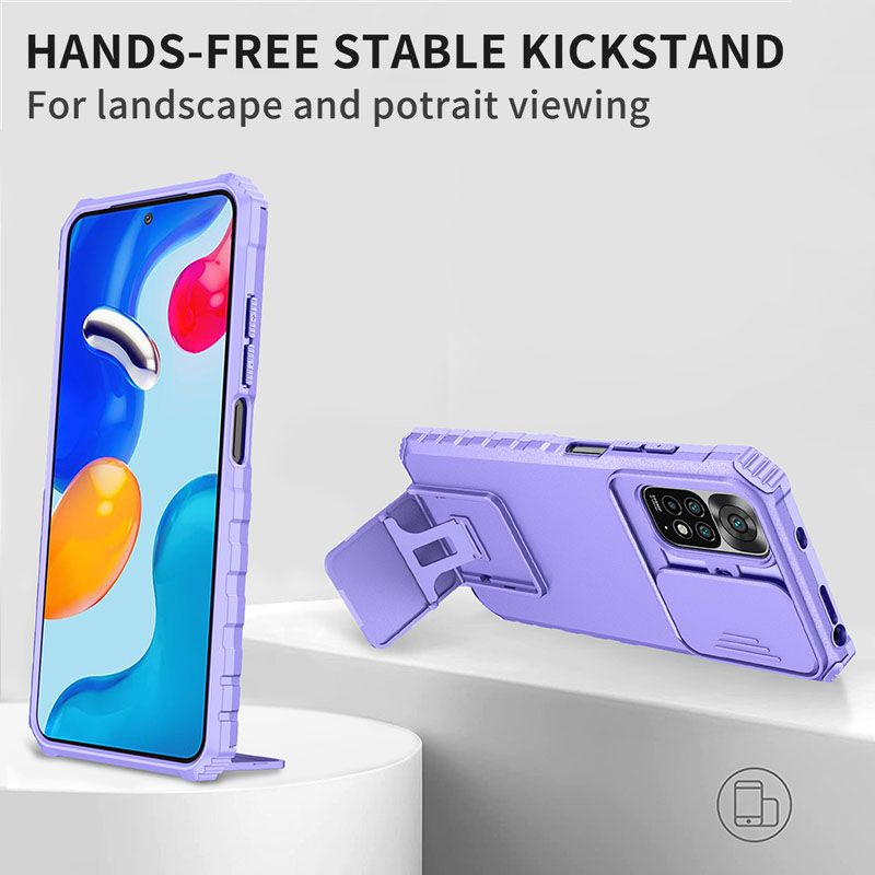 Phone Case For Xiaomi Redmi Note 11 6.43" /Note 11S 6.43" With Slide Camera Lens Cover Shockproof Armor Kickstand Case