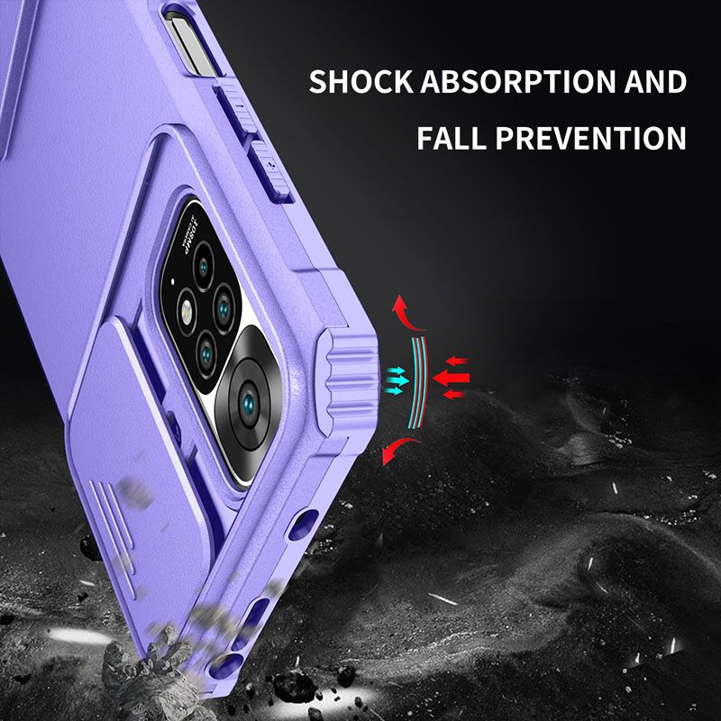 Phone Case For Xiaomi Redmi Note 11 6.43" /Note 11S 6.43" With Slide Camera Lens Cover Shockproof Armor Kickstand Case