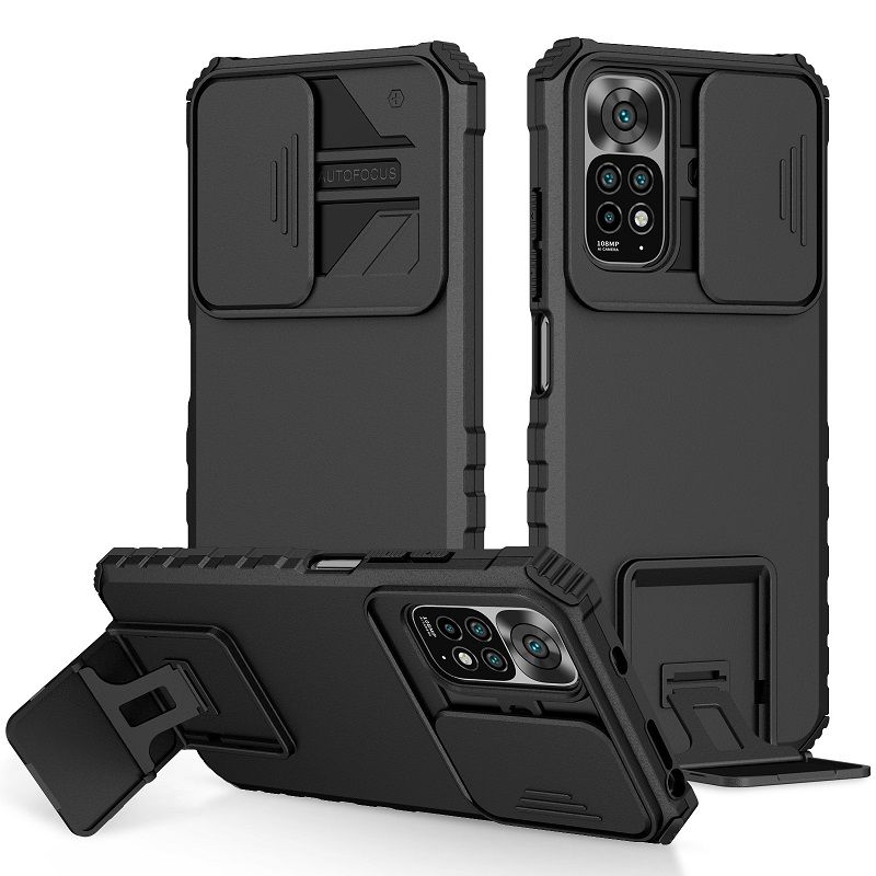 Phone Case For Xiaomi Redmi Note 11 6.43" /Note 11S 6.43" With Slide Camera Lens Cover Shockproof Armor Kickstand Case
