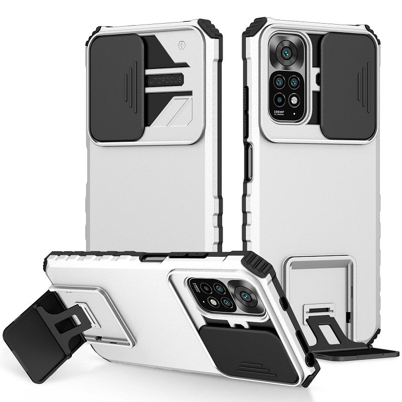 Phone Case For Xiaomi Redmi Note 11 6.43" /Note 11S 6.43" With Slide Camera Lens Cover Shockproof Armor Kickstand Case