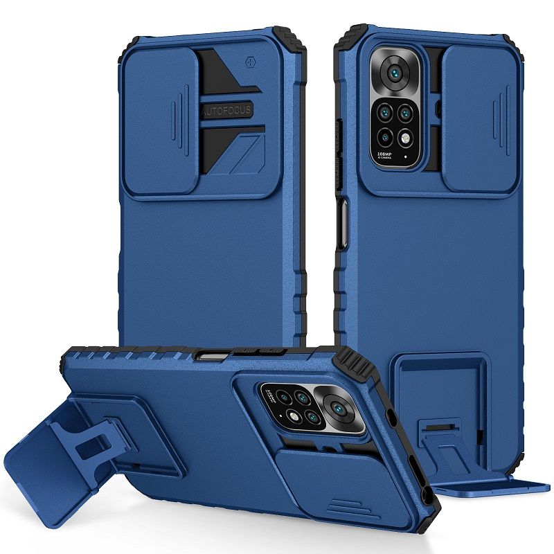 Phone Case For Xiaomi Redmi Note 11 6.43" /Note 11S 6.43" With Slide Camera Lens Cover Shockproof Armor Kickstand Case