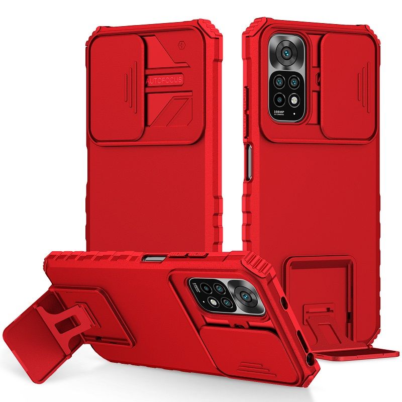 Phone Case For Xiaomi Redmi Note 11 6.43" /Note 11S 6.43" With Slide Camera Lens Cover Shockproof Armor Kickstand Case