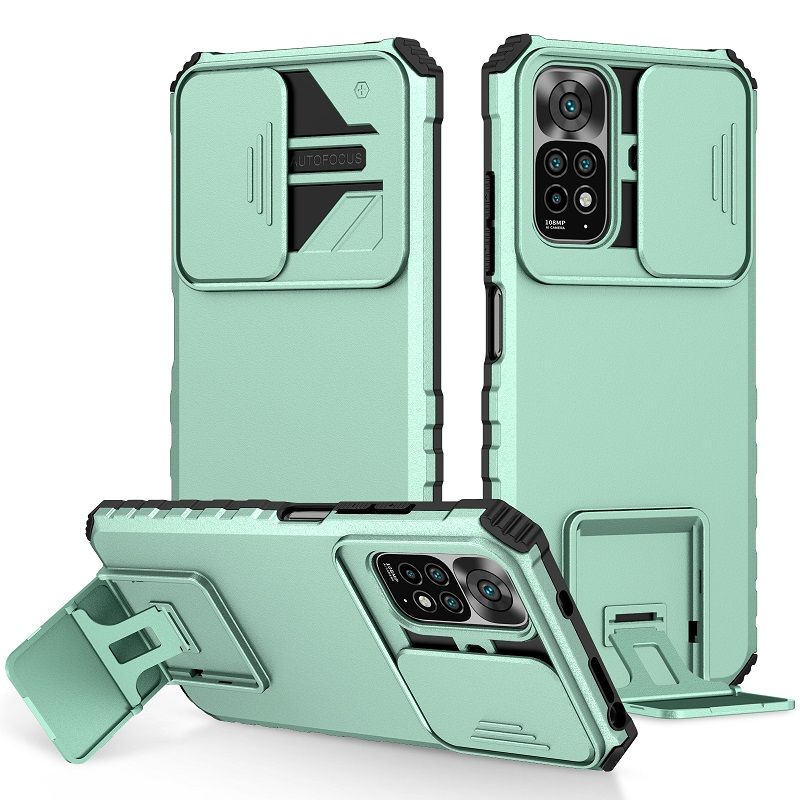 Phone Case For Xiaomi Redmi Note 11 6.43" /Note 11S 6.43" With Slide Camera Lens Cover Shockproof Armor Kickstand Case