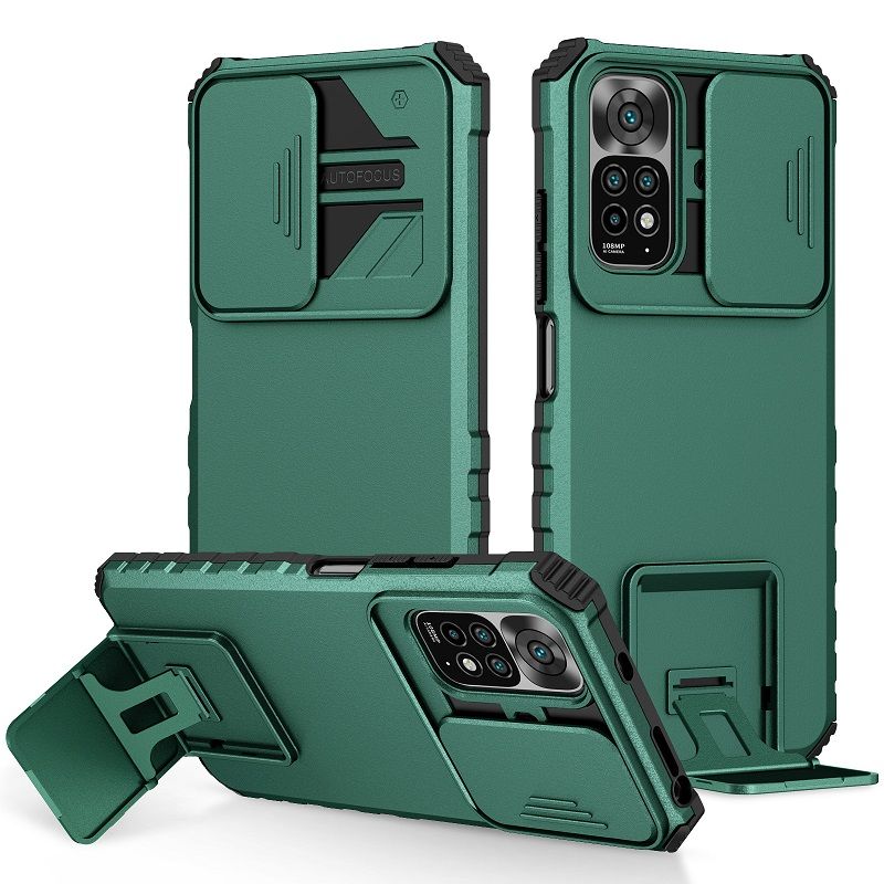 Phone Case For Xiaomi Redmi Note 11 6.43" /Note 11S 6.43" With Slide Camera Lens Cover Shockproof Armor Kickstand Case