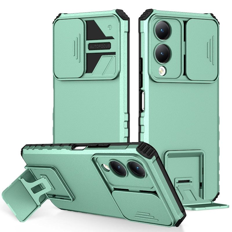 Phone Case For Vivo Y17S With Slide Camera Lens Cover Shockproof Armor Kickstand Case