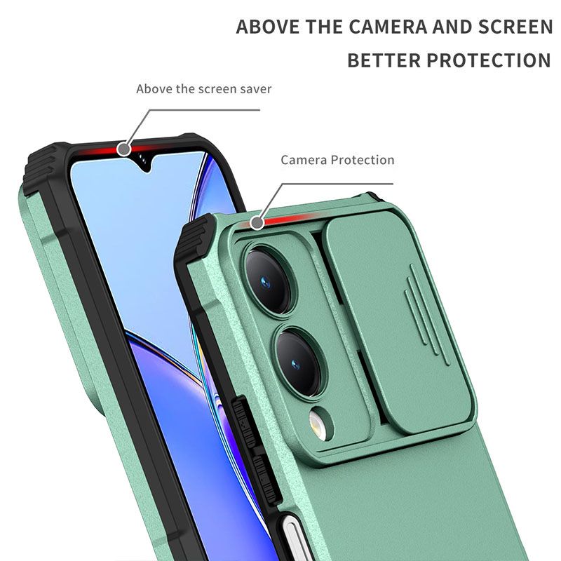 Phone Case For Vivo Y17S With Slide Camera Lens Cover Shockproof Armor Kickstand Case
