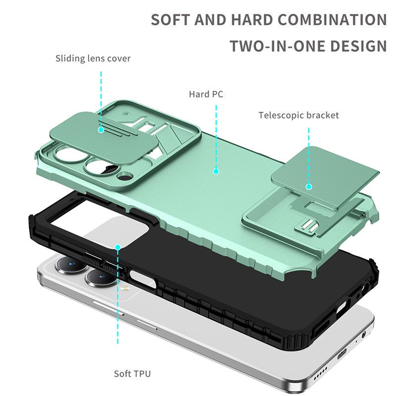 Phone Case For Vivo Y17S With Slide Camera Lens Cover Shockproof Armor Kickstand Case