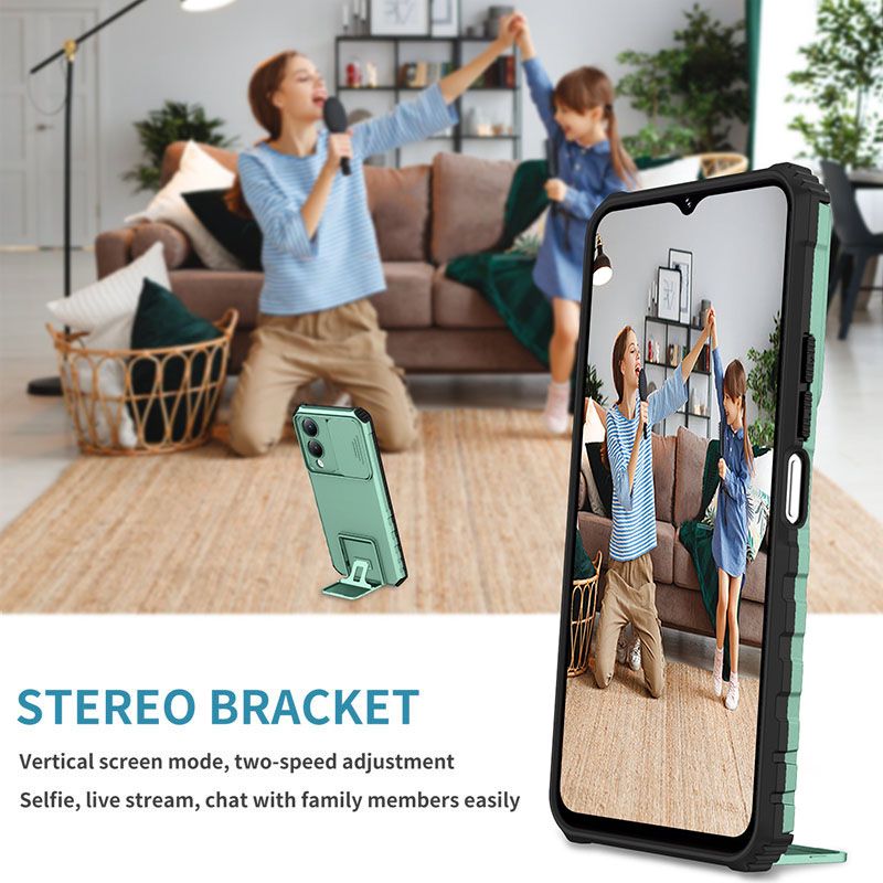 Phone Case For Vivo Y17S With Slide Camera Lens Cover Shockproof Armor Kickstand Case