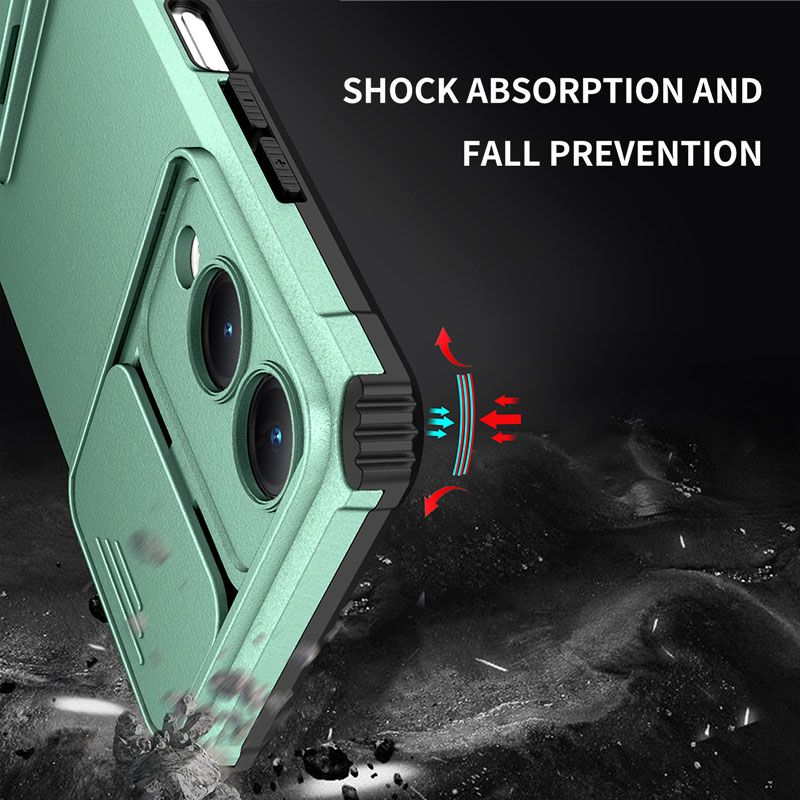 Phone Case For Vivo Y17S With Slide Camera Lens Cover Shockproof Armor Kickstand Case